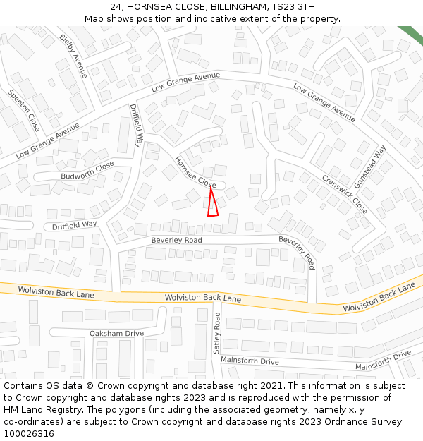 24, HORNSEA CLOSE, BILLINGHAM, TS23 3TH: Location map and indicative extent of plot