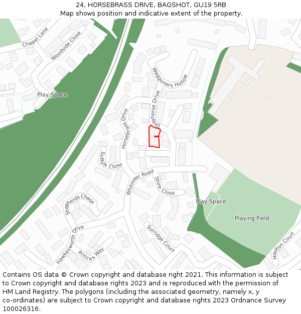 24, HORSEBRASS DRIVE, BAGSHOT, GU19 5RB: Location map and indicative extent of plot