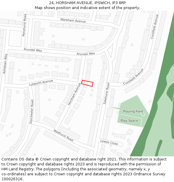 24, HORSHAM AVENUE, IPSWICH, IP3 8RP: Location map and indicative extent of plot