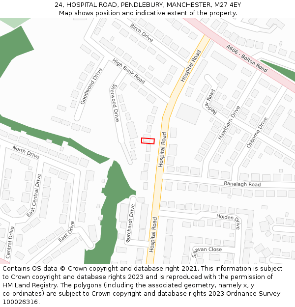 24, HOSPITAL ROAD, PENDLEBURY, MANCHESTER, M27 4EY: Location map and indicative extent of plot