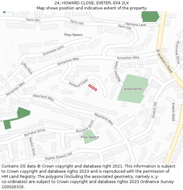 24, HOWARD CLOSE, EXETER, EX4 2LX: Location map and indicative extent of plot