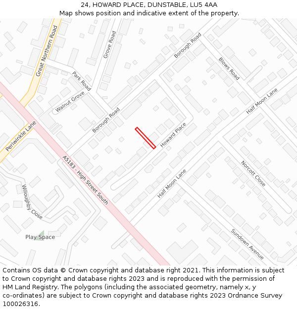 24, HOWARD PLACE, DUNSTABLE, LU5 4AA: Location map and indicative extent of plot