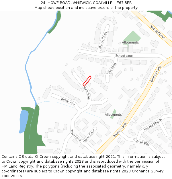 24, HOWE ROAD, WHITWICK, COALVILLE, LE67 5ER: Location map and indicative extent of plot