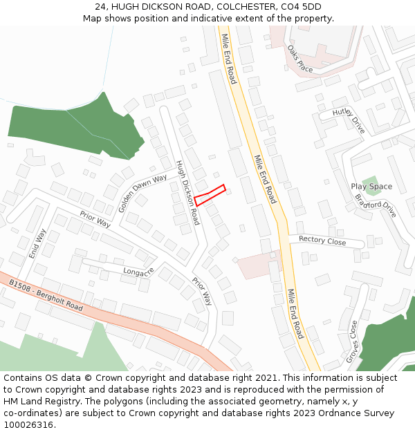 24, HUGH DICKSON ROAD, COLCHESTER, CO4 5DD: Location map and indicative extent of plot