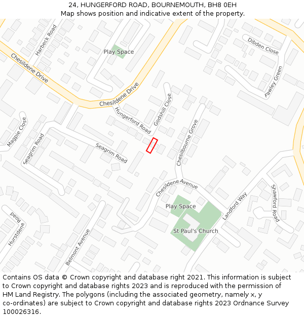 24, HUNGERFORD ROAD, BOURNEMOUTH, BH8 0EH: Location map and indicative extent of plot