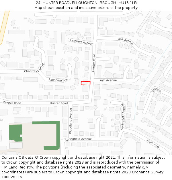 24, HUNTER ROAD, ELLOUGHTON, BROUGH, HU15 1LB: Location map and indicative extent of plot