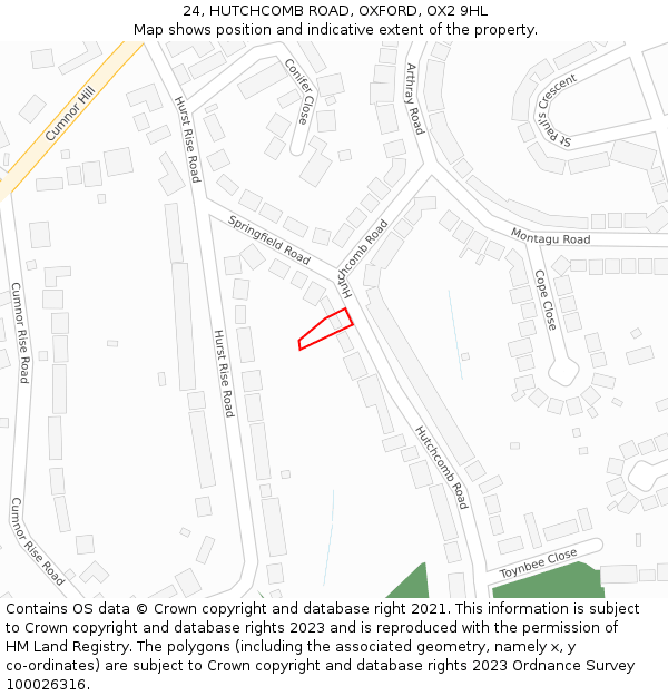 24, HUTCHCOMB ROAD, OXFORD, OX2 9HL: Location map and indicative extent of plot