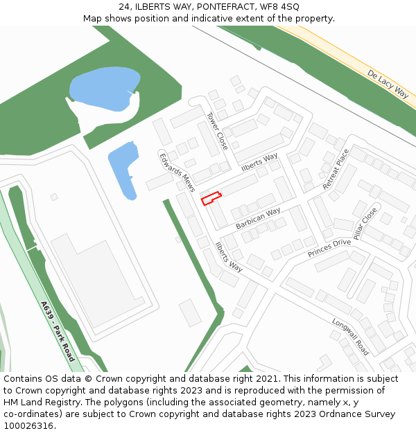 24, ILBERTS WAY, PONTEFRACT, WF8 4SQ: Location map and indicative extent of plot