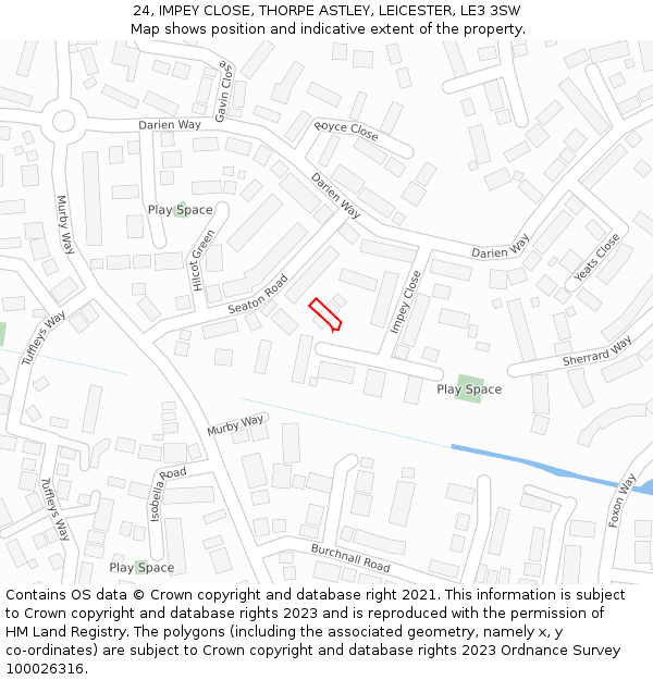 24, IMPEY CLOSE, THORPE ASTLEY, LEICESTER, LE3 3SW: Location map and indicative extent of plot
