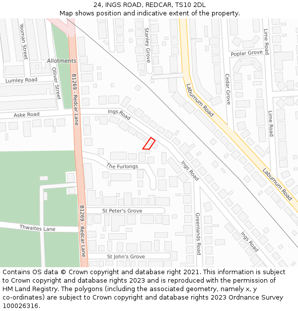 24, INGS ROAD, REDCAR, TS10 2DL: Location map and indicative extent of plot