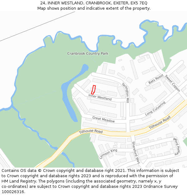 24, INNER WESTLAND, CRANBROOK, EXETER, EX5 7EQ: Location map and indicative extent of plot