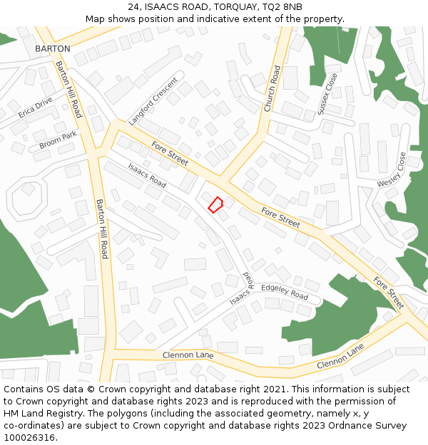 24, ISAACS ROAD, TORQUAY, TQ2 8NB: Location map and indicative extent of plot