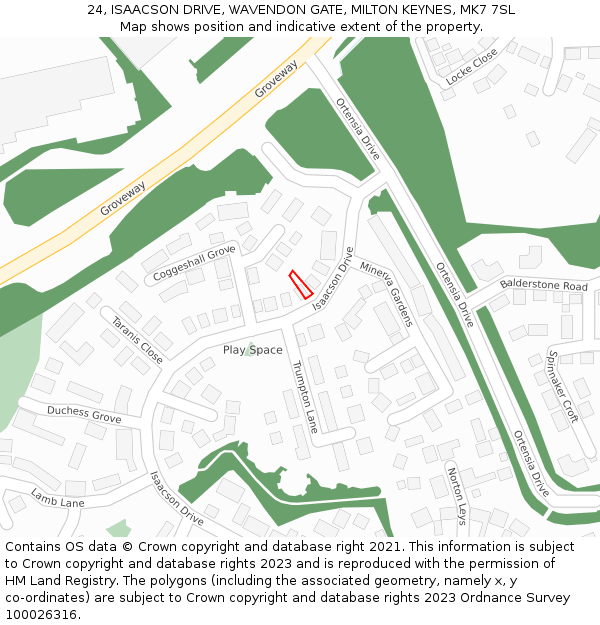 24, ISAACSON DRIVE, WAVENDON GATE, MILTON KEYNES, MK7 7SL: Location map and indicative extent of plot