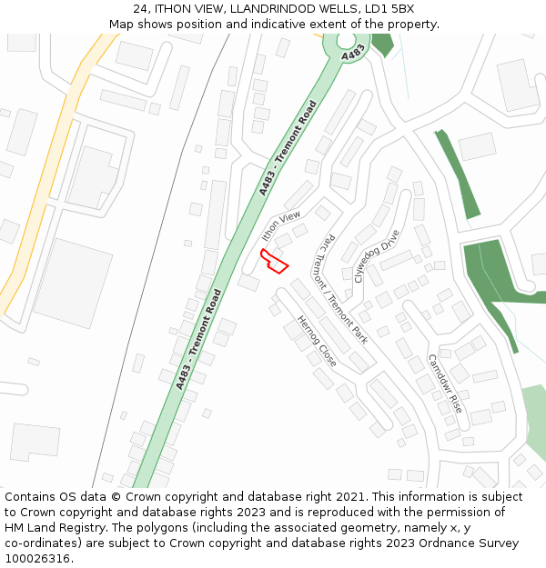 24, ITHON VIEW, LLANDRINDOD WELLS, LD1 5BX: Location map and indicative extent of plot
