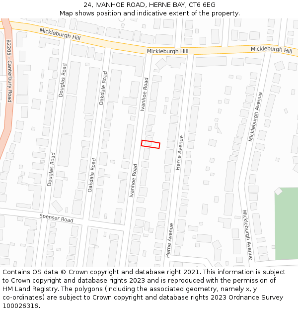 24, IVANHOE ROAD, HERNE BAY, CT6 6EG: Location map and indicative extent of plot