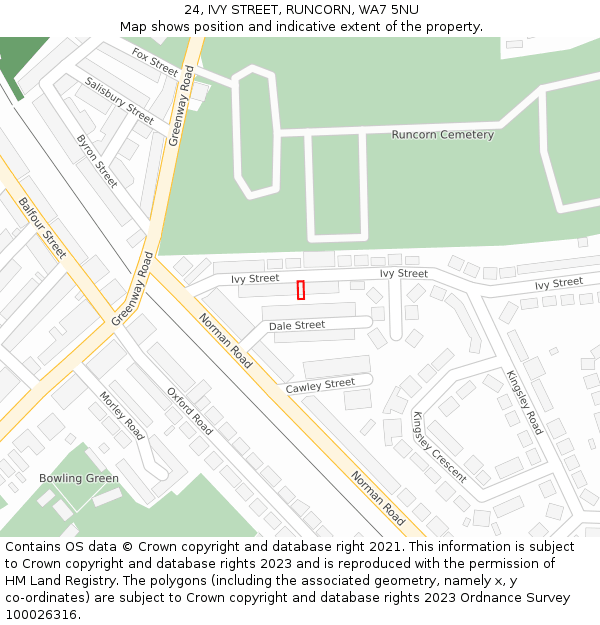 24, IVY STREET, RUNCORN, WA7 5NU: Location map and indicative extent of plot