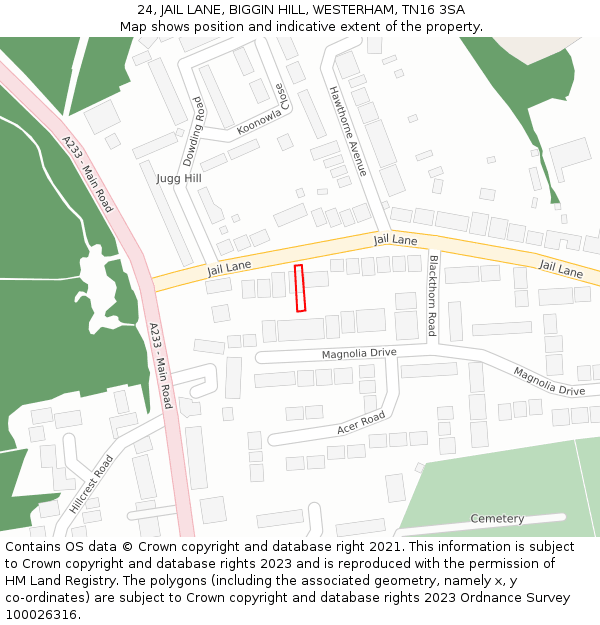 24, JAIL LANE, BIGGIN HILL, WESTERHAM, TN16 3SA: Location map and indicative extent of plot