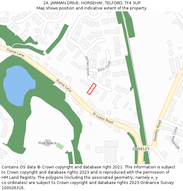 24, JARMAN DRIVE, HORSEHAY, TELFORD, TF4 3UP: Location map and indicative extent of plot