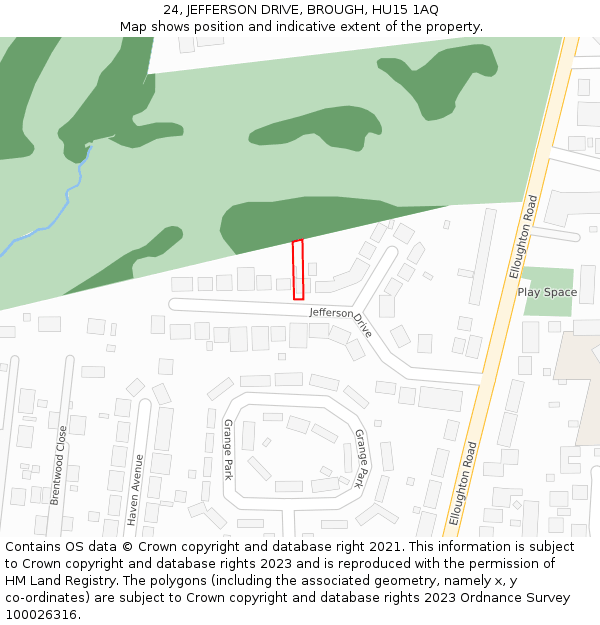 24, JEFFERSON DRIVE, BROUGH, HU15 1AQ: Location map and indicative extent of plot