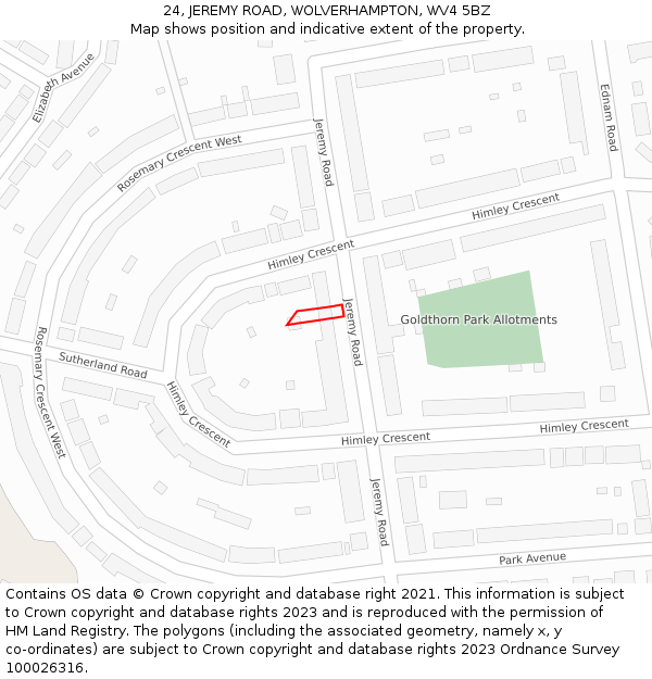 24, JEREMY ROAD, WOLVERHAMPTON, WV4 5BZ: Location map and indicative extent of plot