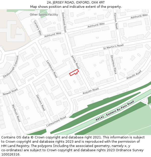 24, JERSEY ROAD, OXFORD, OX4 4RT: Location map and indicative extent of plot