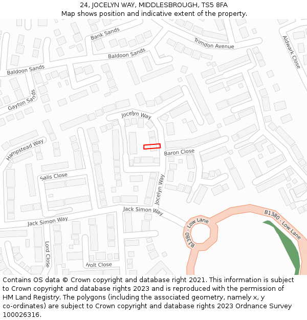 24, JOCELYN WAY, MIDDLESBROUGH, TS5 8FA: Location map and indicative extent of plot