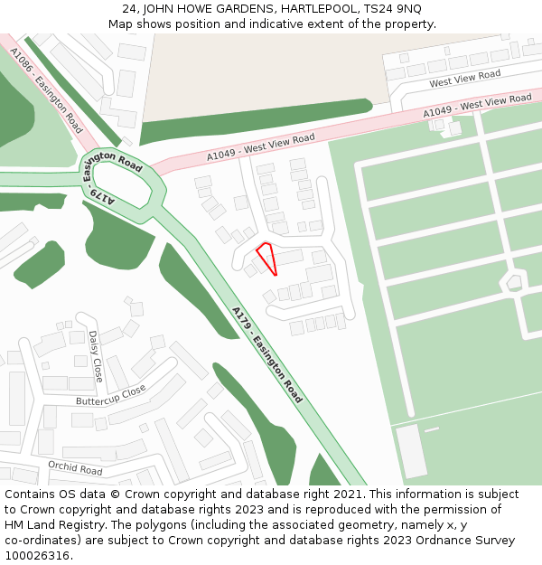24, JOHN HOWE GARDENS, HARTLEPOOL, TS24 9NQ: Location map and indicative extent of plot