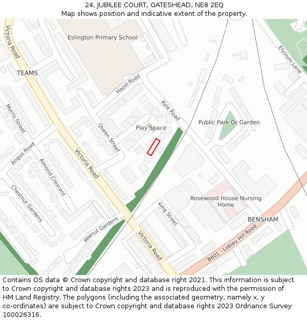 24, JUBILEE COURT, GATESHEAD, NE8 2EQ: Location map and indicative extent of plot