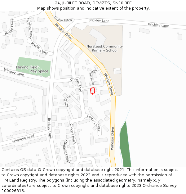 24, JUBILEE ROAD, DEVIZES, SN10 3FE: Location map and indicative extent of plot