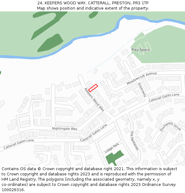 24, KEEPERS WOOD WAY, CATTERALL, PRESTON, PR3 1TP: Location map and indicative extent of plot