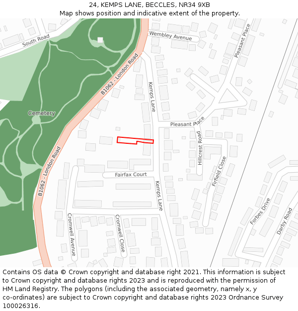 24, KEMPS LANE, BECCLES, NR34 9XB: Location map and indicative extent of plot