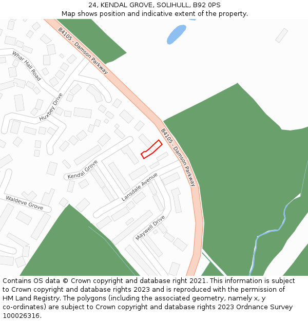 24, KENDAL GROVE, SOLIHULL, B92 0PS: Location map and indicative extent of plot