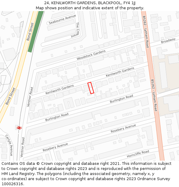 24, KENILWORTH GARDENS, BLACKPOOL, FY4 1JJ: Location map and indicative extent of plot