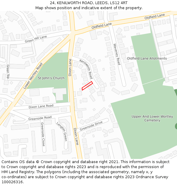 24, KENILWORTH ROAD, LEEDS, LS12 4RT: Location map and indicative extent of plot