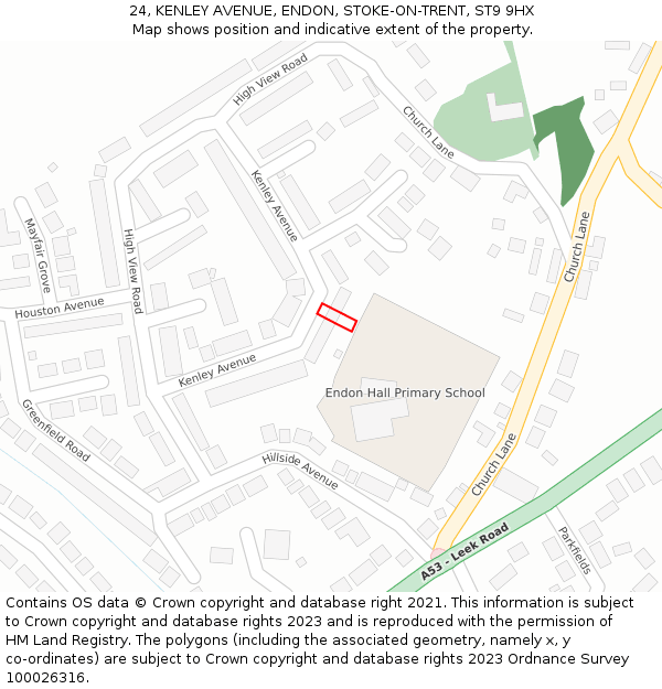 24, KENLEY AVENUE, ENDON, STOKE-ON-TRENT, ST9 9HX: Location map and indicative extent of plot