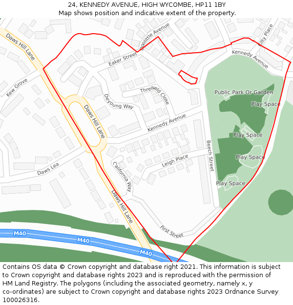 24, KENNEDY AVENUE, HIGH WYCOMBE, HP11 1BY: Location map and indicative extent of plot