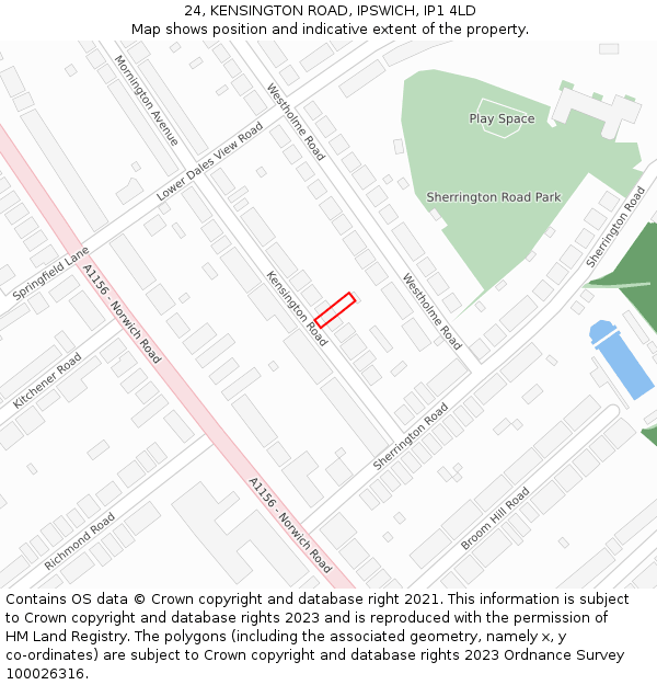 24, KENSINGTON ROAD, IPSWICH, IP1 4LD: Location map and indicative extent of plot