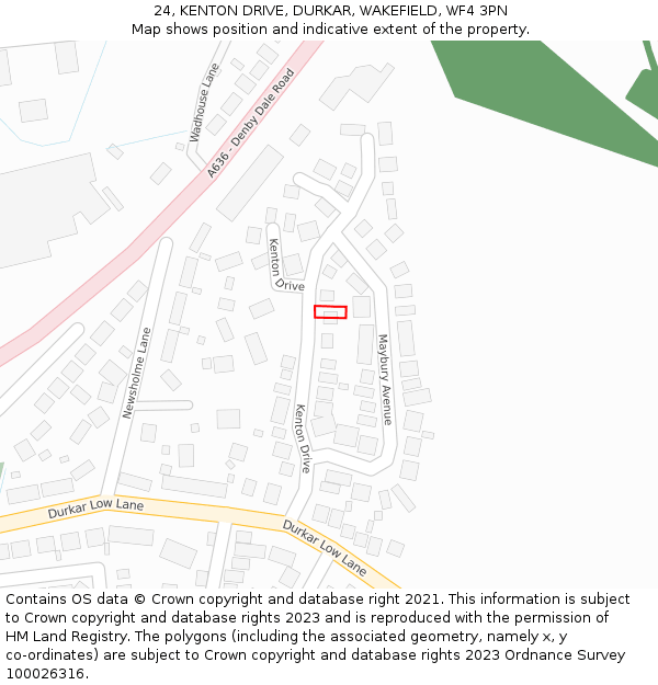 24, KENTON DRIVE, DURKAR, WAKEFIELD, WF4 3PN: Location map and indicative extent of plot