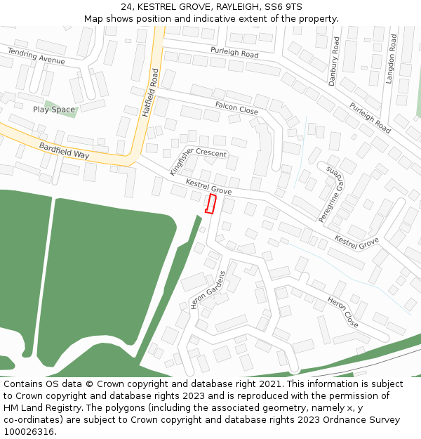 24, KESTREL GROVE, RAYLEIGH, SS6 9TS: Location map and indicative extent of plot