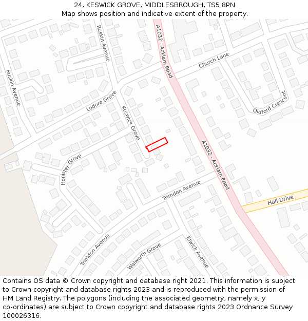 24, KESWICK GROVE, MIDDLESBROUGH, TS5 8PN: Location map and indicative extent of plot