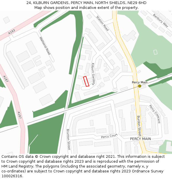 24, KILBURN GARDENS, PERCY MAIN, NORTH SHIELDS, NE29 6HD: Location map and indicative extent of plot