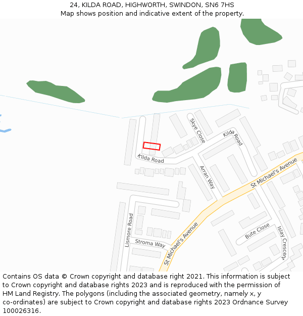 24, KILDA ROAD, HIGHWORTH, SWINDON, SN6 7HS: Location map and indicative extent of plot