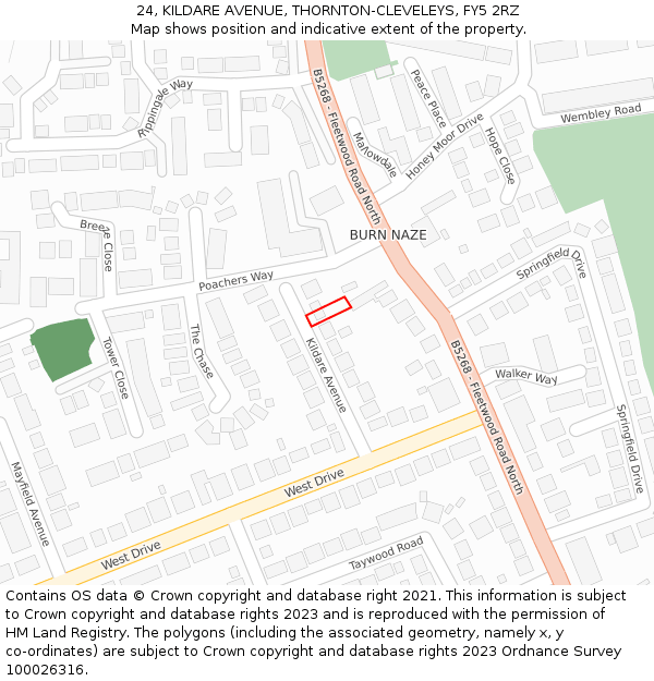 24, KILDARE AVENUE, THORNTON-CLEVELEYS, FY5 2RZ: Location map and indicative extent of plot