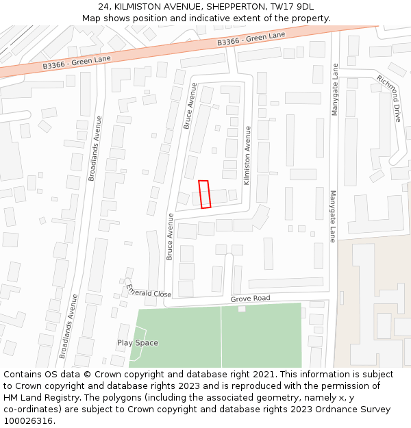 24, KILMISTON AVENUE, SHEPPERTON, TW17 9DL: Location map and indicative extent of plot