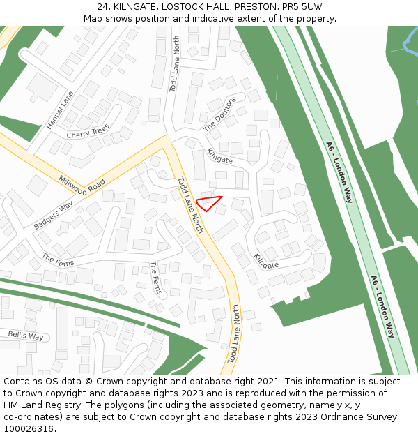 24, KILNGATE, LOSTOCK HALL, PRESTON, PR5 5UW: Location map and indicative extent of plot