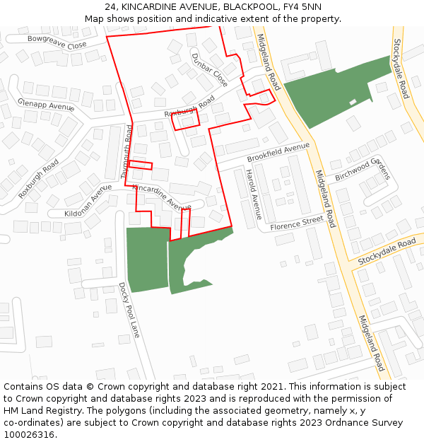 24, KINCARDINE AVENUE, BLACKPOOL, FY4 5NN: Location map and indicative extent of plot