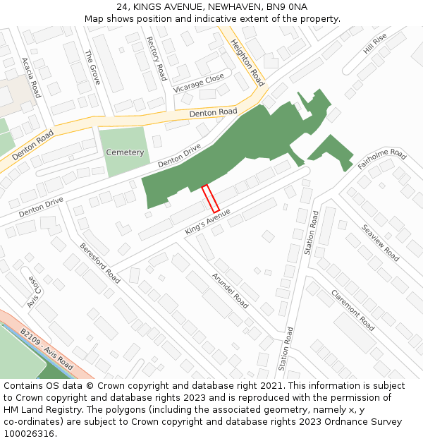 24, KINGS AVENUE, NEWHAVEN, BN9 0NA: Location map and indicative extent of plot