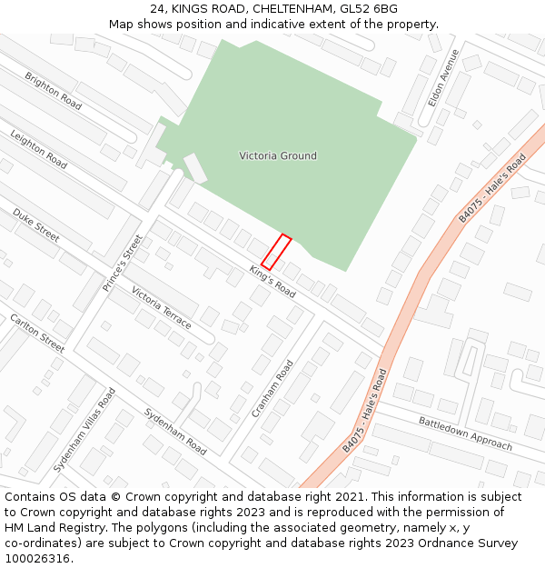 24, KINGS ROAD, CHELTENHAM, GL52 6BG: Location map and indicative extent of plot