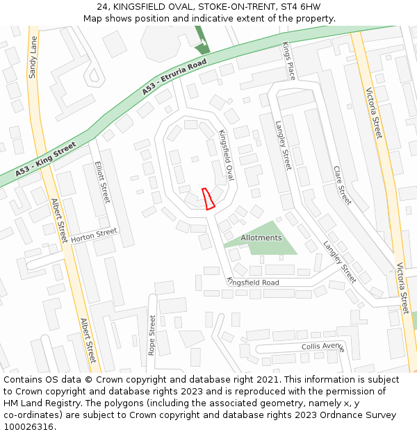 24, KINGSFIELD OVAL, STOKE-ON-TRENT, ST4 6HW: Location map and indicative extent of plot