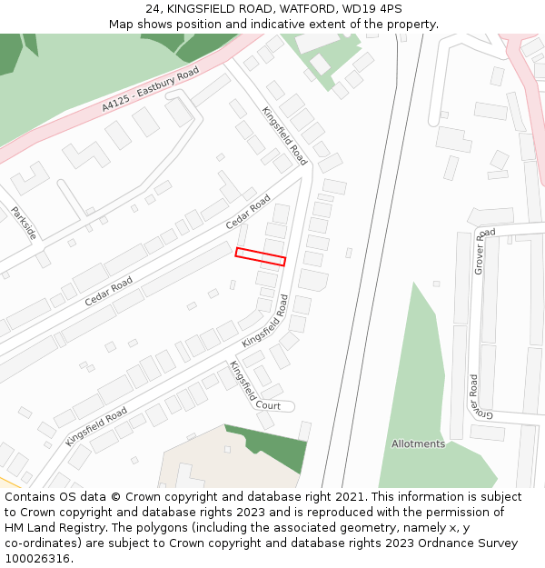 24, KINGSFIELD ROAD, WATFORD, WD19 4PS: Location map and indicative extent of plot